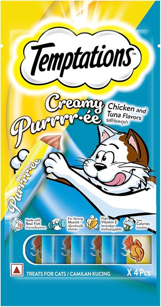 Temtations creamy purrrr.èe chicken and tuna  flavour 